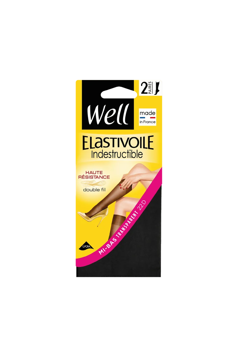 Lot de 2 paires de Mi-bas Transparents 25D Elastivoile Indestructible - Noir