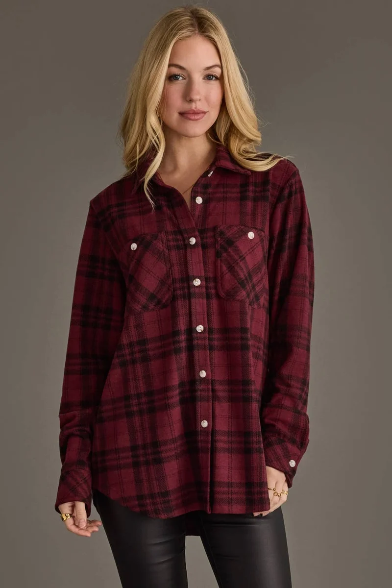 Maroon & Black Plaid Button Up