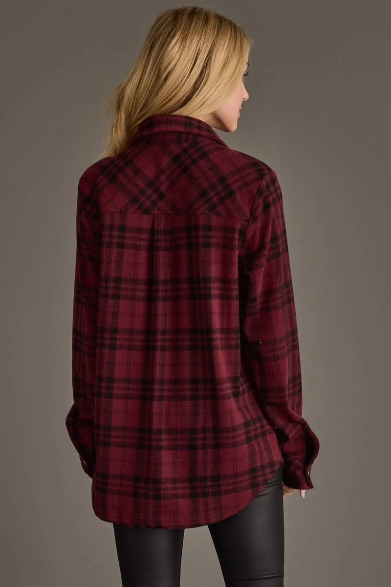 Maroon & Black Plaid Button Up