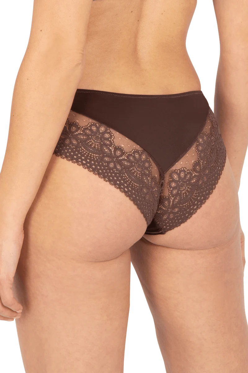 Slip brésilien dentelle et microfibre L'irrésistible - Châtaigne