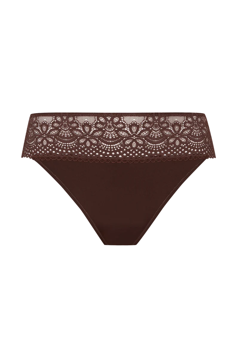 Slip brésilien dentelle et microfibre L'irrésistible - Châtaigne