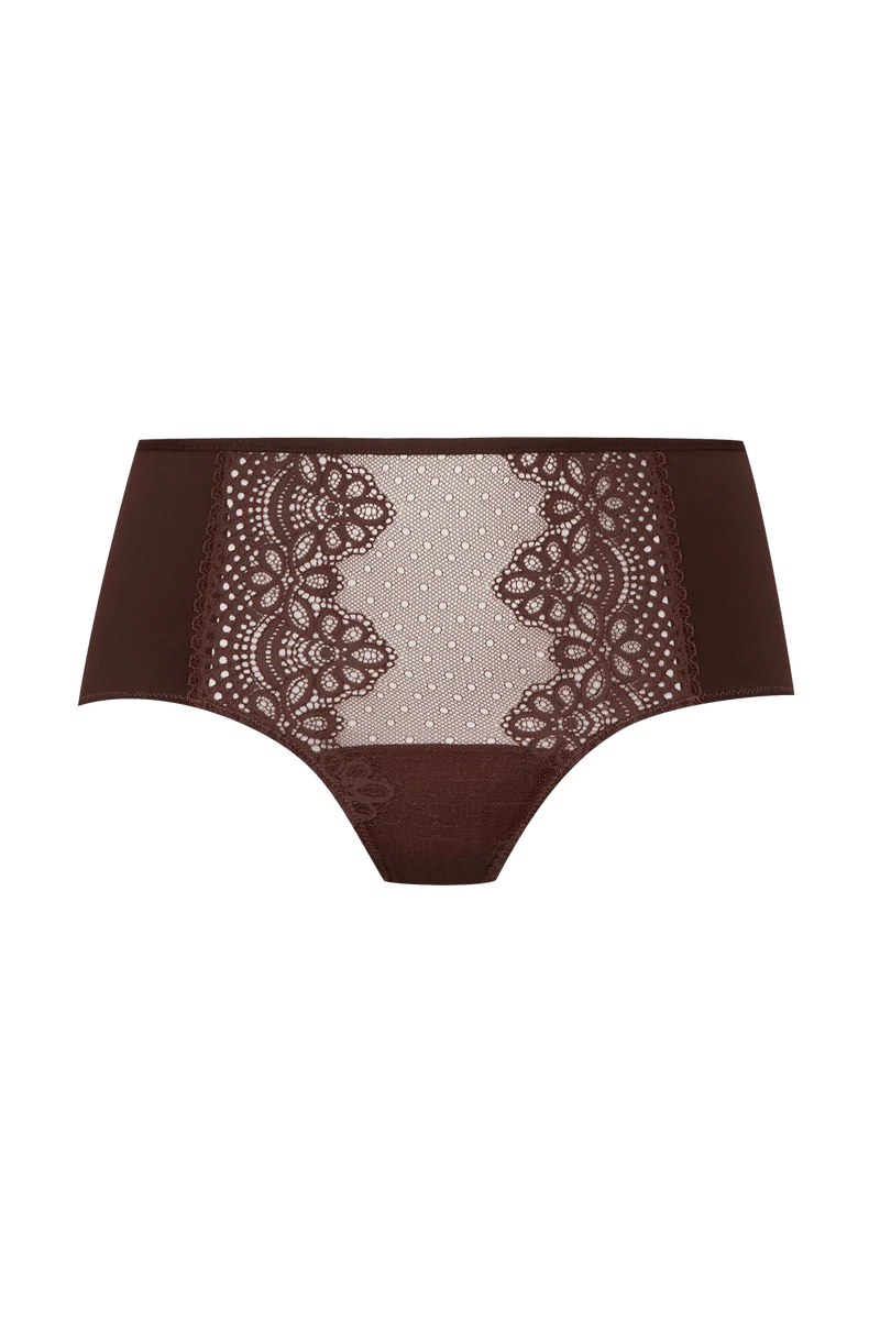 Shorty en dentelle et microfibre L'irrésistible - Châtaigne