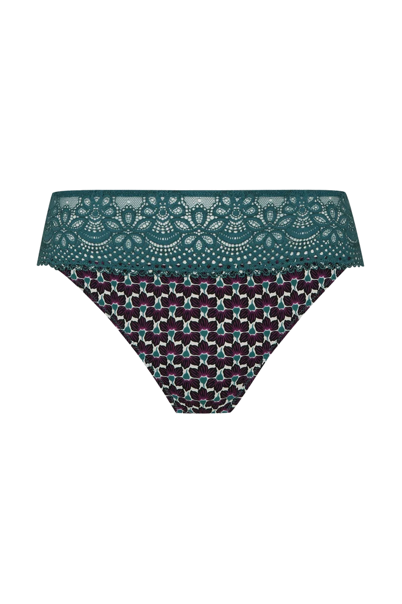 Slip brésilien dentelle et microfibre L'irrésistible - Imprimé folk