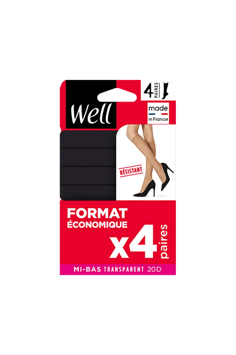 Lot de 4 paires de Mi-Bas Transparents 20D - Noir