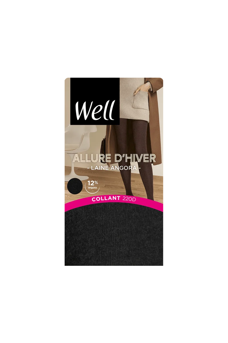 Collant Opaque 220D Laine Angora Allure d'Hiver - Noir cendré